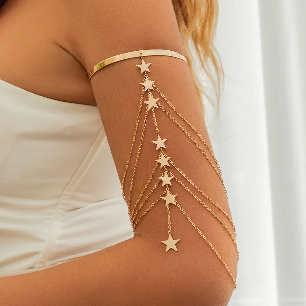Adorno para la Parte Superior del Brazo - Joya de Bíceps y Pulsera de Brazo con Cadena para Mujer en Oro