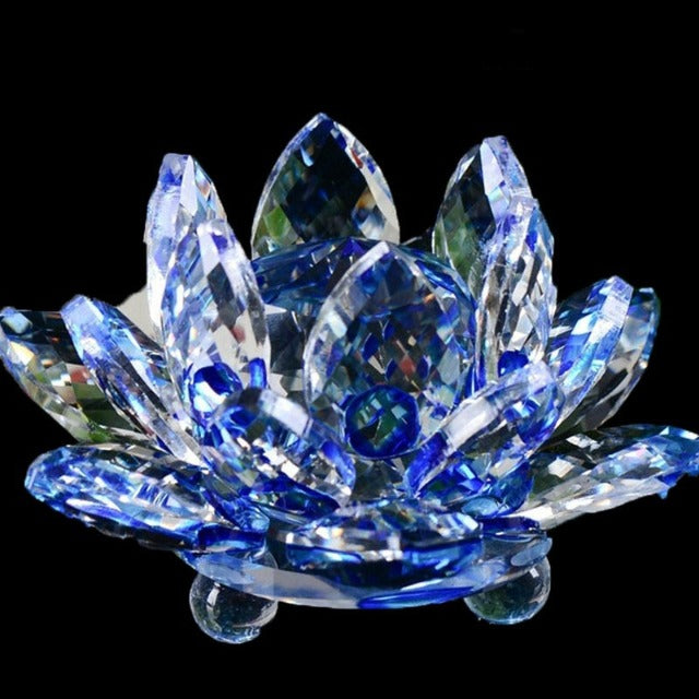Adorno Fengshui de Cristal de Vidrio "Flor de cuarzo" - Sanación, Budismo, Meditación azul