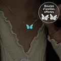 Conjunto de mariposa luminosa (collar + pulsera) + pendientes de regalo 