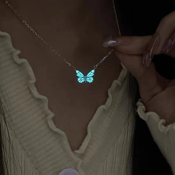 Conjunto de mariposa luminosa (collar + pulsera) + pendientes de regalo 