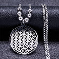Colgante Flor de la Vida Collar de Perlas Mandala Hombre Mujer Dawapara plata