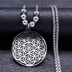 Colgante Flor de la Vida Collar de Perlas Mandala Hombre Mujer Dawapara plata
