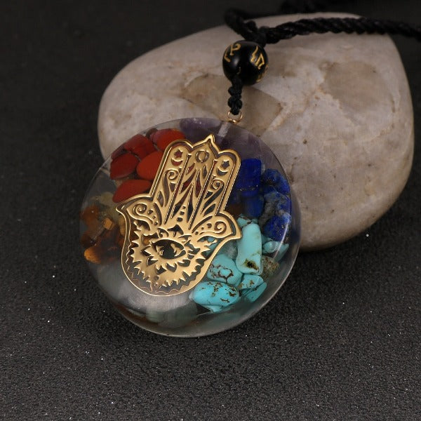 Colgante de Piedra Orgonita & Collar para Hombre y Mujer Protección Meditación mano de fatma