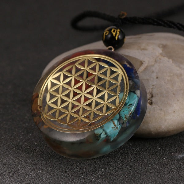 Colgante de Piedra Orgonita & Collar para Hombre y Mujer Protección Meditación flor de la vida mandala
