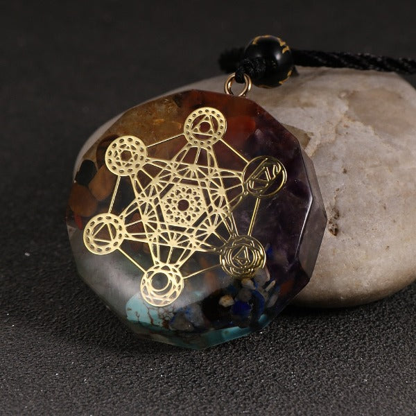 Colgante de Piedra Orgonita & Collar para Hombre y Mujer Protección Meditación árbol de la vida metatrón