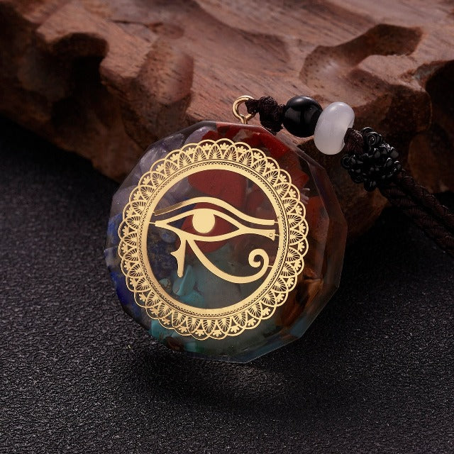 Colgante de Piedra Orgonita & Collar Hombre Mujer Protección & Meditación ojo oudjat 