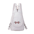 Pequeña Mochila de Cuero de Viaje para Mujer Flor blanca