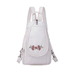 Pequeña Mochila de Cuero de Viaje para Mujer Flor blanca