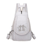Mochila de cuero con diseño de gato para mujer, adorable y blanca
