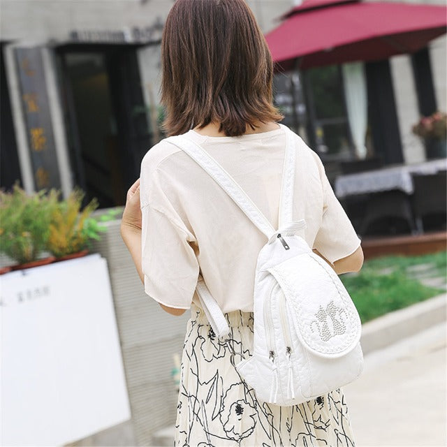 Mochila de Gato de Cuero para Mujer Lindo Blanco