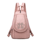 Mochila de cuero con diseño de gato para mujer, color rosa adorable