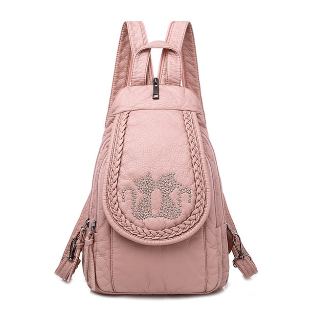 Mochila de cuero con diseño de gato para mujer, color rosa adorable