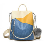 Mochila de Cuero para Mujer Tricolor Azul Bandolera