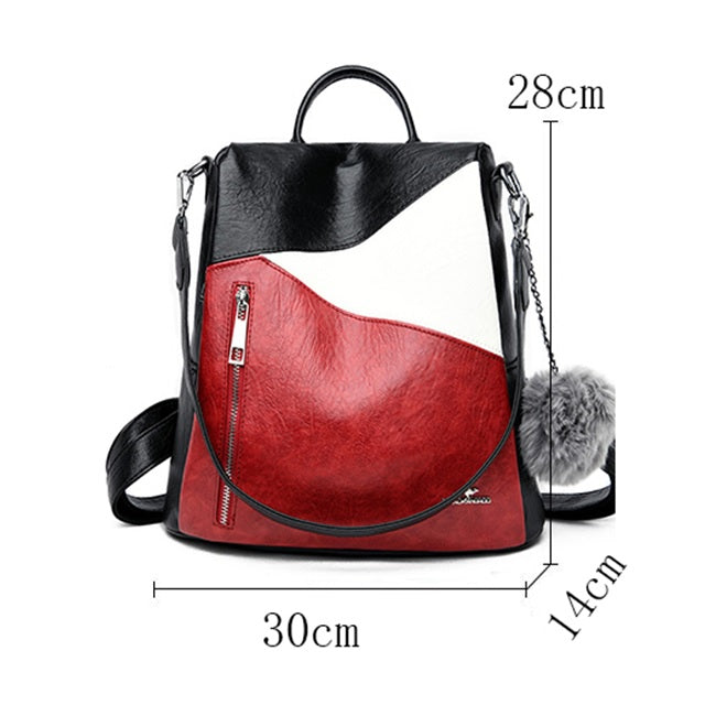 Mochila de Cuero para Mujer Tricolor Azul Bandolera