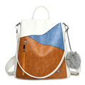 Mochila de cuero para mujer tricolor marrón con bandolera