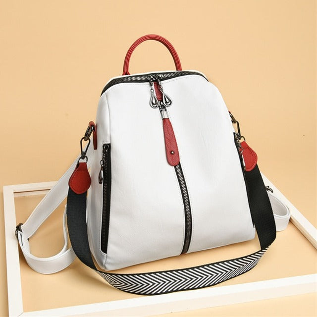 Mochila de Cuero Estilo Cartable para Mujer Blanca