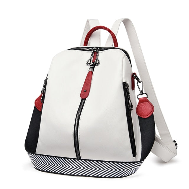Mochila De Cuero Escolar Mujer Blanca