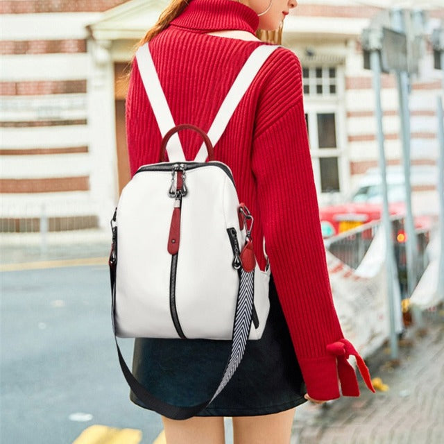Mochila De Cuero Escolar Mujer Blanca