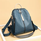 Mochila de Cuero Estilo Cartable para Mujer en Azul