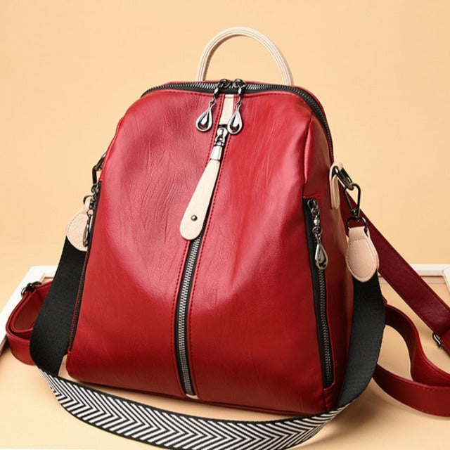 Mochila de Cuero Bolso Tipo Maletín para Mujer Roja