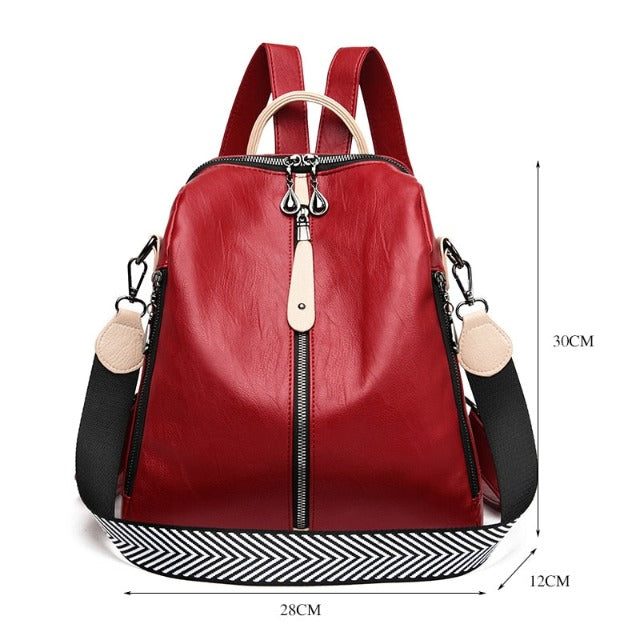 Mochila De Cuero Cartable Mujer Roja