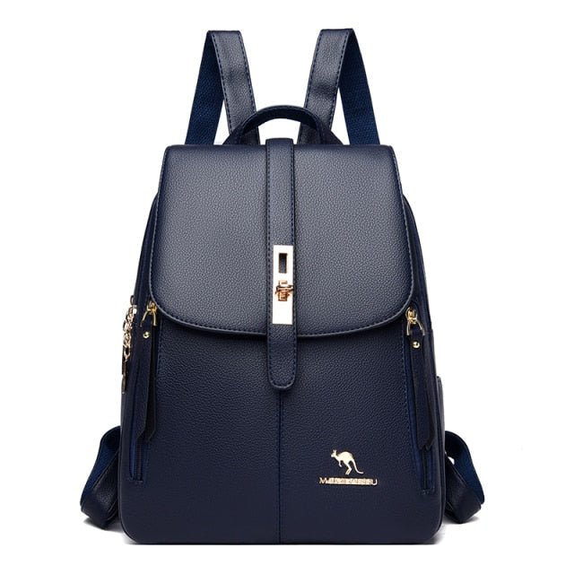 Mochila de Cuero Azul Marino para Mujer