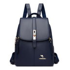 Mochila de Cuero Azul Marino para Mujer