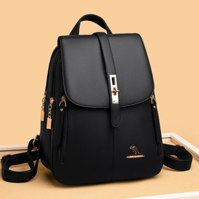 Mochila para Mujer en Cuero Negro