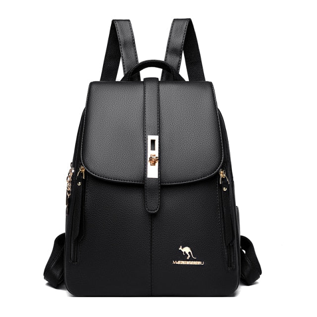 Mochila de Mujer de Cuero Negro