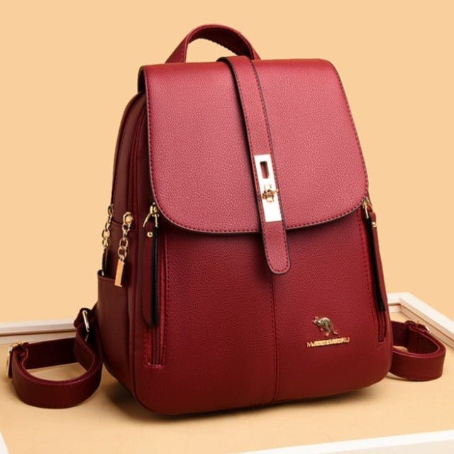 Mochila de piel roja para mujer