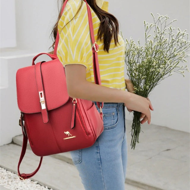 Mochila de Mujer de Cuero Rojo