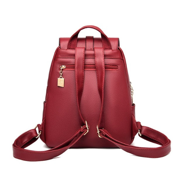 Mochila de Mujer de Cuero Rojo