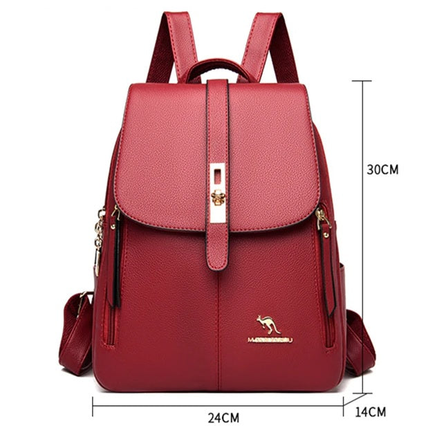 Mochila de Mujer de Cuero Rojo