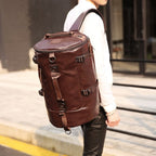 Mochila de cuero para hombre marrón de viaje