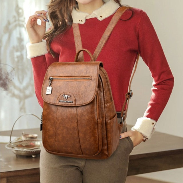Bolso Mochila de Cuero para Mujer Marrón