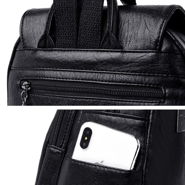 Bolso Mochila de Cuero Mujer Negro