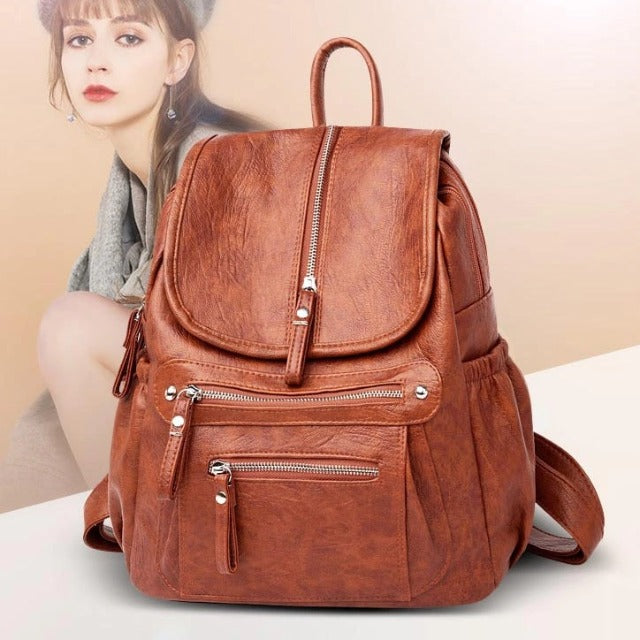 Bolso de bolsillo de cuero para mujer marrón