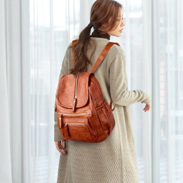 Bolso de bolsillo de cuero para mujer marrón