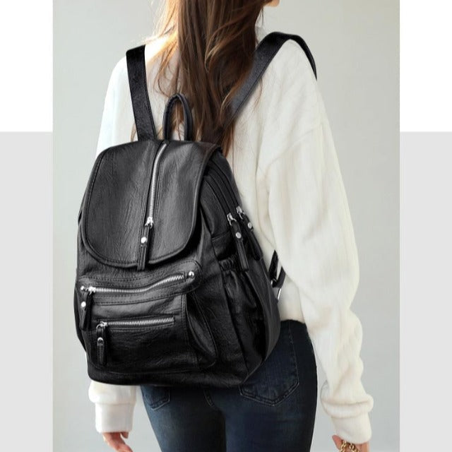 Bolso de cuero con bolsillo para mujer negro