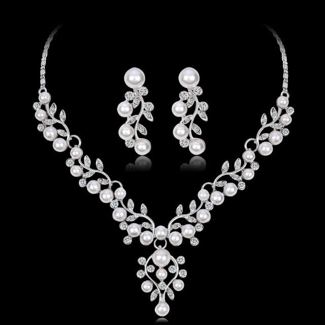 Juego de Collar y Aretes de Boda con Perlas Parure