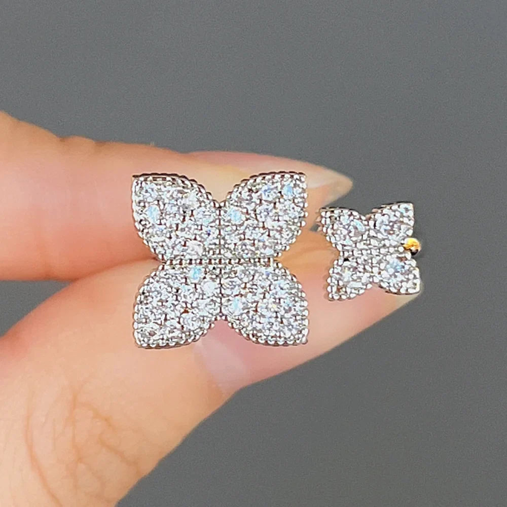 Set de 2 Anillos Flor con Circonita en Plata