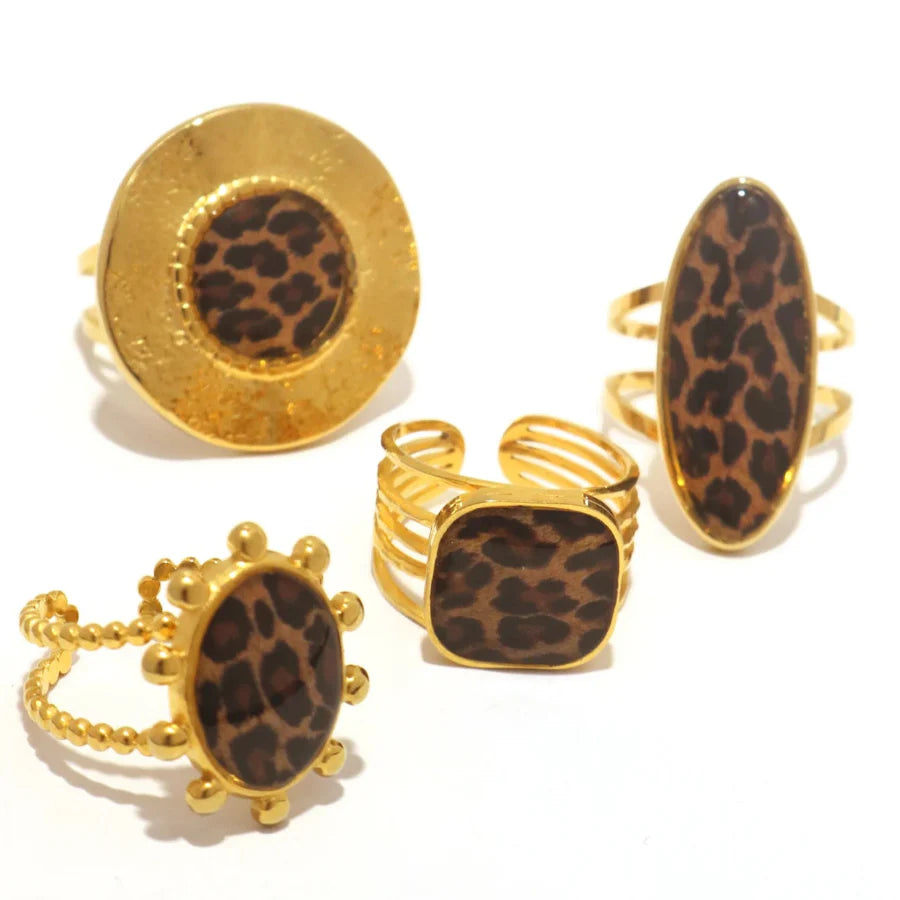 Set de Anillos Leopardo de Estilo Étnico