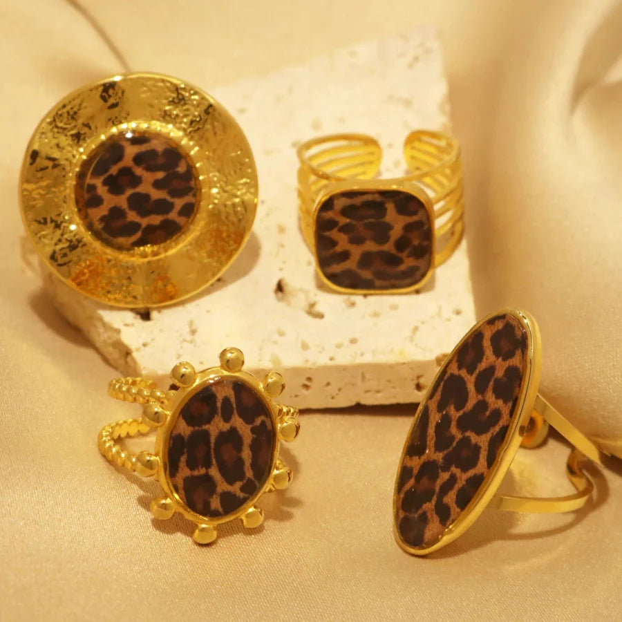 Set de Anillos Leopardo de Estilo Étnico