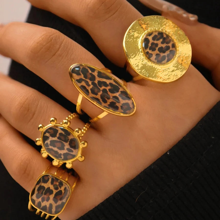 Set de Anillos Leopardo de Estilo Étnico